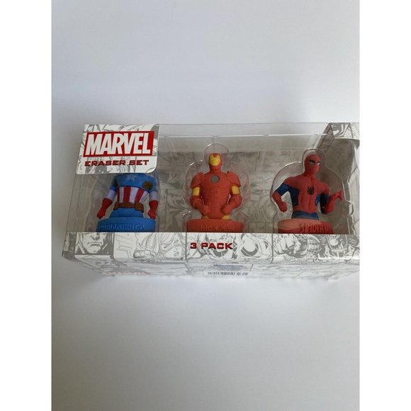marvel erasers 3pc set, Iron man Spider man and Captian America.New In Box. - Picture 8 of 13